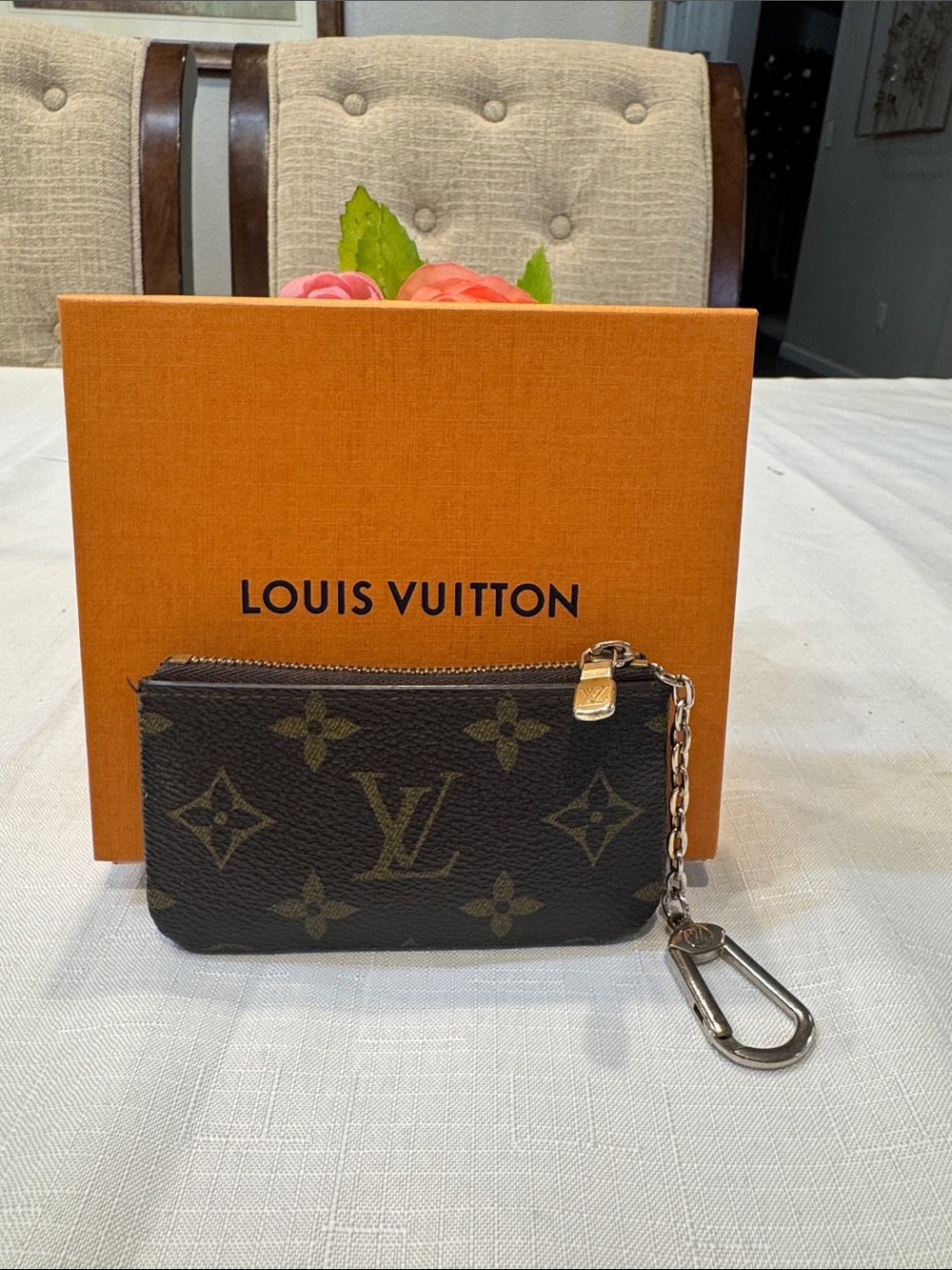 Authentic Louis Vuitton Monogram Key & Card Holder - Brown and Gold Hardware
